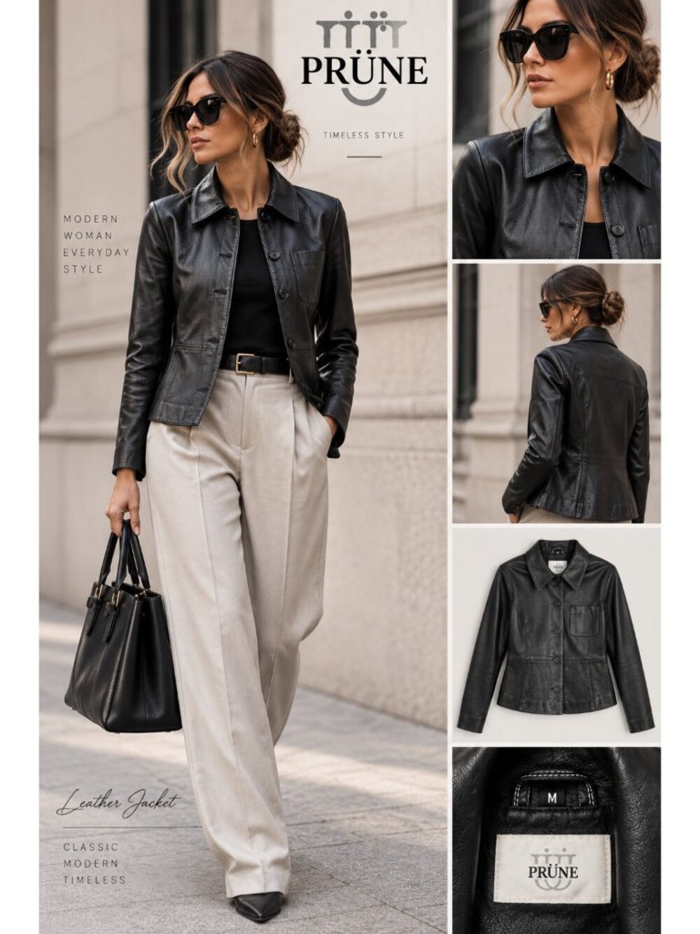 Prüne Genuine Leather Black Button Front Jacket Size M Contrast Stitching